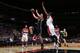 Kevin Seraphin, shown here going up for a block, was the Wizards' best player coming off the bench in the first preseason game.