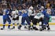 Things got nasty early between the Sharks and Blues as a result of a vicious hit on the Sharks' Dan Boyle.
