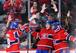 Montreal Canadiens Michael Bournival (left), Lars Eller and Brendan Gallagher celebrate a goal.