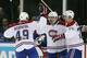 Tomas Plekanec (middle) celebrates his game-winning goal against the New York Rangers on October 28.