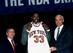 From left to right: commissioner David Stern, Patrick Ewing and then-New York Knicks executive Dave DeBusschere