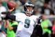 OAKLAND, CA - NOVEMBER 03: Nick Foles #9 of the Philadelphia Eagles warms up during pre-game warm ups prior to playing the Oakland Raiders at O.co Coliseum on November 3, 2013 in Oakland, California. (Photo by Thearon W. Henderson/Getty Images)