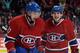 Alex Galchenyuk (left) celebrates as Brendan Gallagher arrives.