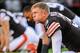 Cleveland Browns quarterback Brandon Weeden stretching during pregame.