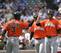 From left to right: Adeiny Hechavarria, Jeff Mathis and Henderson Alvarez arrived last year from Toronto in the 12-player fire sale trade. Will the Marlins pull off another blockbuster this offseason?