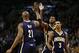 David West, Paul George and George Hill of the Indiana Pacers