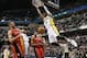 Paul George slams one home against the Toronto Raptors.
