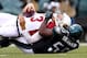 Cardinals QB Carson Palmer was sacked five times against the Eagles.