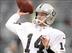 Dec 8, 2013; East Rutherford, NJ, USA; Oakland Raiders quarterback Matt McGloin (14) warms up before the game against the New York Jets at MetLife Stadium. Mandatory Credit: Robert Deutsch-USA TODAY Sports