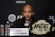 "Mighty Mouse" speaks to the media following Saturday's win.