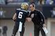 Vanderbilt coach James Franklin talks to his quarterback