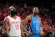 James Harden and the Houston Rockets visit Kevin Durant and the Oklahoma City Thunder Sunday at 7 p.m. ET.