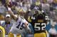 LSU quarterback Matt Flynn looks to complete a pass against Iowa in the 2005 Capital One Bowl. The Tigers lost against Iowa 30-25 in the only meeting in school history.