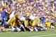 The LSU offensive line surged freshman quarterback Anthony Jennings into the end zone for his first ever rushing touchdown agains the Gators.