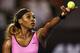 Serena Williams prepares to serve at 2014 Australian Open.