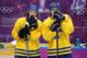Carl Hagelin (left) scored two goals against Slovenia.