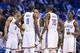 OKLAHOMA CITY, OK - March 13: The Oklahoma City Thunder huddle up during the game against the Los Angeles Lakers at the Chesapeake Arena on March 13, 2014 in Oklahoma City, Oklahoma. NOTE TO USER: User expressly acknowledges and agrees that, by download