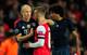 LONDON, ENGLAND - FEBRUARY 19: Arjen Robben of Bayern Muenchen speaks to Jack Wilshere of Arsenal at the end of the match during the UEFA Champions League Round of 16 first leg match between Arsenal and FC Bayern Muenchen at Emirates Stadium on February 1