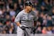 Jose Abreu watches the flight of his second major league home run.