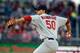 Adam Wainwright throws a pitch against the Nationals on April 17.