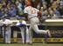 Jhonny Peralta gets a hit against the Milwaukee Brewers on April 14.