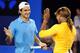 Roger Federer and Serena Williams at exhibition for 2010 Australian Open