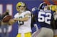 Green Bay Packers quarterback Scott Tolzien (16) throws a pass as New York Giants middle linebacker Jon Beason (52) rushes him during the second half of an NFL football game Sunday, Nov. 17, 2013, in East Rutherford, N.J. (AP Photo/Seth Wenig)