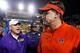 Auburn head coach Gus Malzahn (right) will look to get avenge his only conference loss in 2013 against LSU head coach Les Miles (right) this season.