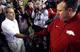 Alabama head coach Nick Saban (left) and Arkansas head coach Bret Bielema