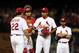 Cardinals' manager Mike Matheny takes out starter Jaime Garcia in a game against the Giants on May 29.