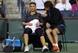Victoria Azarenka gets coaching during a match at Indian Wells.