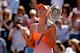 Maria Sharapova celebrates win over Eugenie Bouchard at the 2014 French Open.