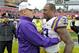 LSU head coach Les Miles shares a moment with Jeremy Hill (right) after the 2014 Outback Bowl victory.