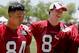 Rob Housler (left) and Troy Niklas (right) share a laugh at OTAs.