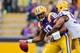 LSU defensive end Danielle Hunter sacks quarterback Anthony Jennings in the LSU spring game.