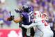 SMU cornerback Kenneth Acker dislodges the ball from the TCU receiver.