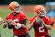 First-round pick Johnny Manziel (No. 2) is competing with Brian Hoyer (No. 6) for the Cleveland Browns' starting quarterback job.