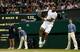 Jo-Wilfried Tsonga during a loss to Novak Djokovic at 2014 Wimbledon.