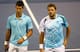 Djokovic, pictured left, playing doubles with Stan Wawrinka