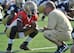 Everett Golson and Brian Kelly speak at Saturday's practice.