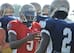 Chris Brown and Everett Golson chat during Saturday's practice.