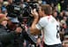 Steven Gerrard celebrates as Liverpool beat Manchester United 3-0 at Old Trafford.