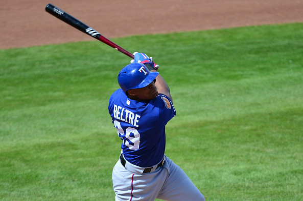 SI Vault on X: Adrian Beltre hits a home run off one knee during last  night's game:  / X