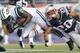 FOXBORO, MA - SEPTEMBER 12: Bilal Powell #29 of the New York Jets scores a touchdown as Steve Gregory #28 of the New England Patriots defends in the second half at Gillette Stadium on September 12, 2013 in Foxboro, Massachusetts. (Photo by Jim Rogash/Get