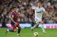 MADRID, SPAIN - APRIL 16: Ricardo Carvalho (R) of Real Madrid runs for the ball with Pedro Rodriguez of Barcelona during the la Liga match between Real Madrid and Barcelona at Estadio Santiago Bernabeu on April 16, 2011 in Madrid, Spain. (Photo by Jaspe