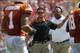 Oct 8, 2011; Dallas, TX, USA; Texas Longhorns deensive cooridanor Manny Diaz on the sidelines during the game against the Oklahoma Sooners for the red river rivalry at the Cotton Bowl. Mandatory Credit: Matthew Emmons-USA TODAY Sports