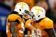 ATLANTA, GA - AUGUST 31: Marlon Walls #58 of the Tennessee Volunteers celebrates with Curt Maggitt #56 after Maggitt forced a fumble that resulted in a safety against the North Carolina State Wolfpack at Georgia Dome on August 31, 2012 in Atlanta, Georgi