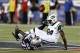 Sep 12, 2013; Foxborough, MA, USA; New York Jets wide receiver Stephen Hill (84) is tackled by New England Patriots cornerback Aqib Talib (31) who forced a fumble on the play during the first half at Gillette Stadium. Mandatory Credit: Mark L. Baer-USA TO