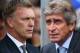 (FILE PHOTO - EDITORS NOTE: COMPOSITE OF TWO IMAGES - Image Numbers (left) 177990999 and 178918611) In this composite image a comparison has been made between David Moyes (L) , Manager of Manchester United and Manuel Pellegrini,Manager of Manchester City.