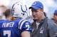 INDIANAPOLIS, IN - NOVEMBER 6: Peyton Manning of the Indianapolis Colts talks with quarterback Curtis Painter #7 during the game against the Atlanta Falcons at Lucas Oil Stadium on November 6, 2011 in Indianapolis, Indiana. The Falcons defeated the Colts